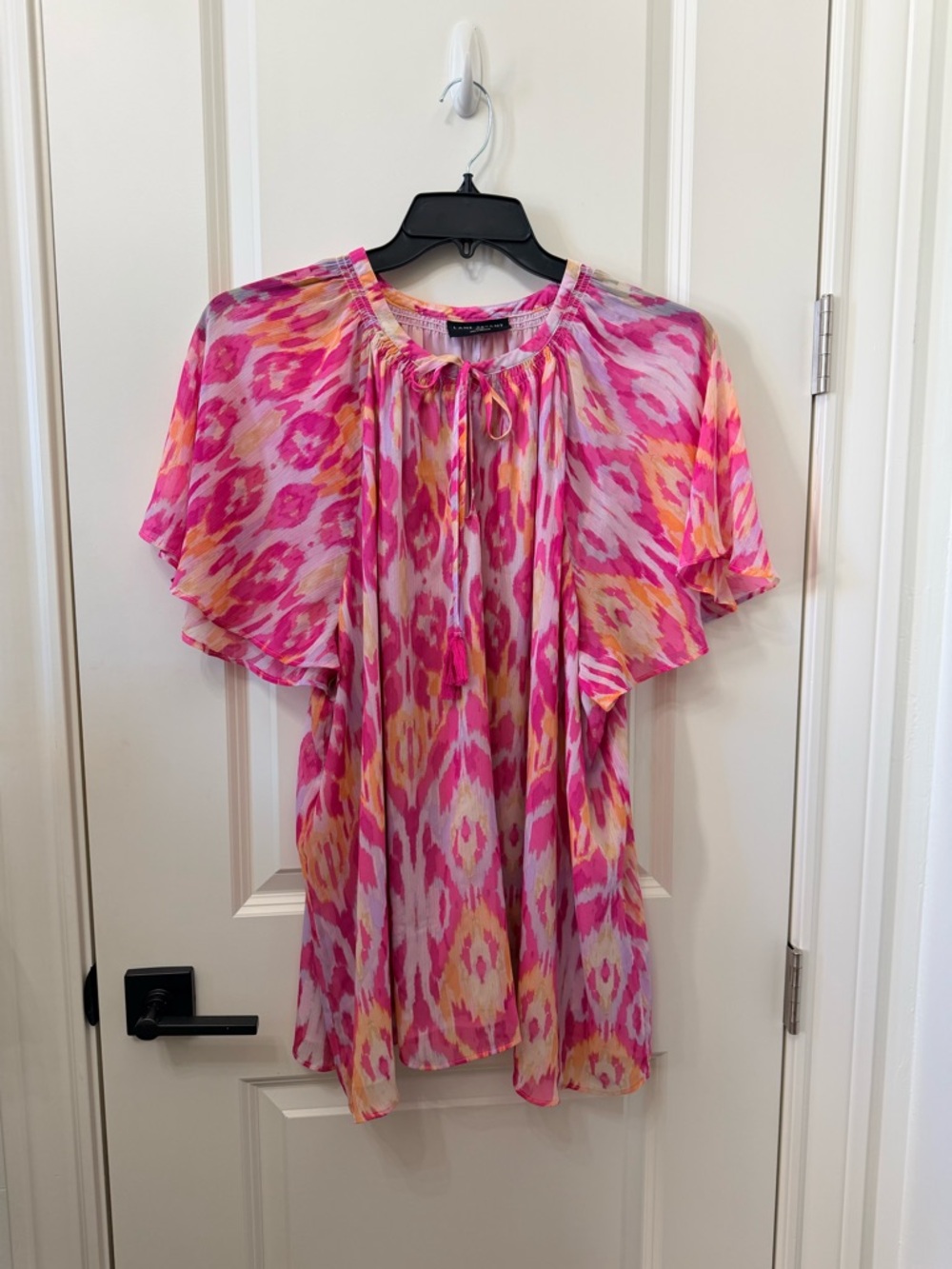 Lane Bryant Pink and Yellow Ikat Flutter Sleeve Blouse